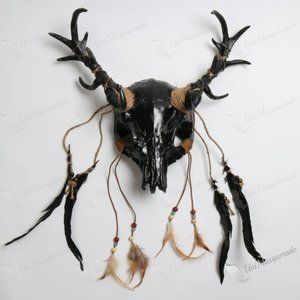 Black Devil Antelope Deer Horn Masquerade Mask Halloween Costume Party Mask